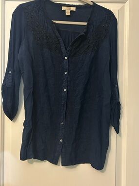 Vintage America Navy Eyelet Button-Up Blouse